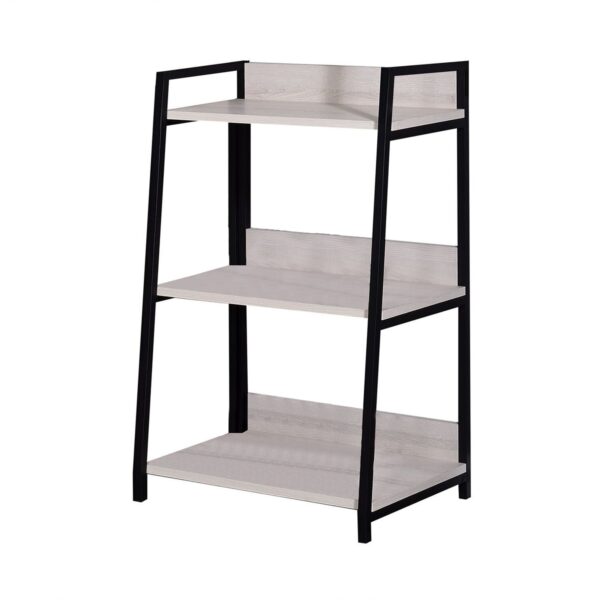 Wooden Bookshelf with 3 Open Compartments, Washed White and Black