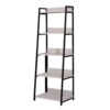 Wooden Bookshelf with 5 Open Compartments, Washed White and Black