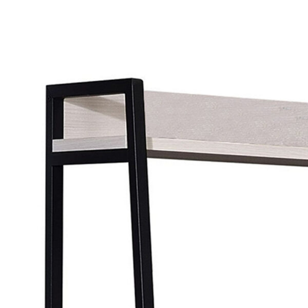 Wooden Bookshelf with 5 Open Compartments, Washed White and Black