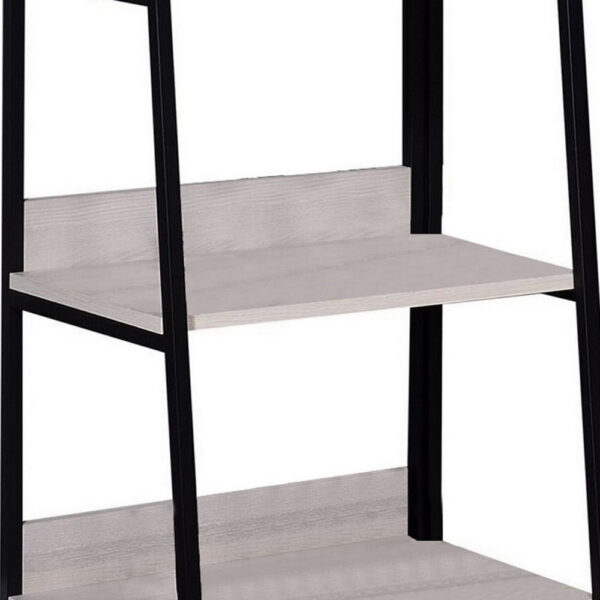 Wooden Bookshelf with 5 Open Compartments, Washed White and Black