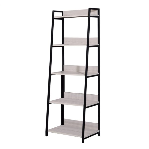 1502202669912523e2aac.jpeg Wooden Frame Bookshelf with 5 Open Compartments, Washed White and Black