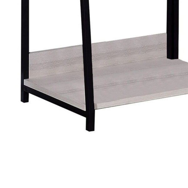 1502202669912532cb69b.jpeg Wooden Frame Bookshelf with 5 Open Compartments, Washed White and Black