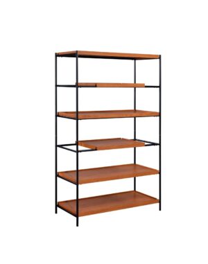1502202669912555ae41d.jpeg 5 Tier Wooden Bookshelf with Open Metal Frame, Oak Brown and Black