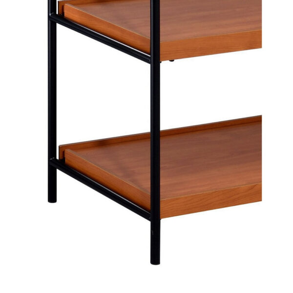 5 Tier Wooden Bookshelf with Open Metal Frame, Oak Brown and Black