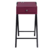 Wooden Frame Side Table with X Shaped Legs and 1 Drawer, Purple and Black