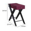 Wooden Frame Side Table with X Shaped Legs and 1 Drawer, Purple and Black