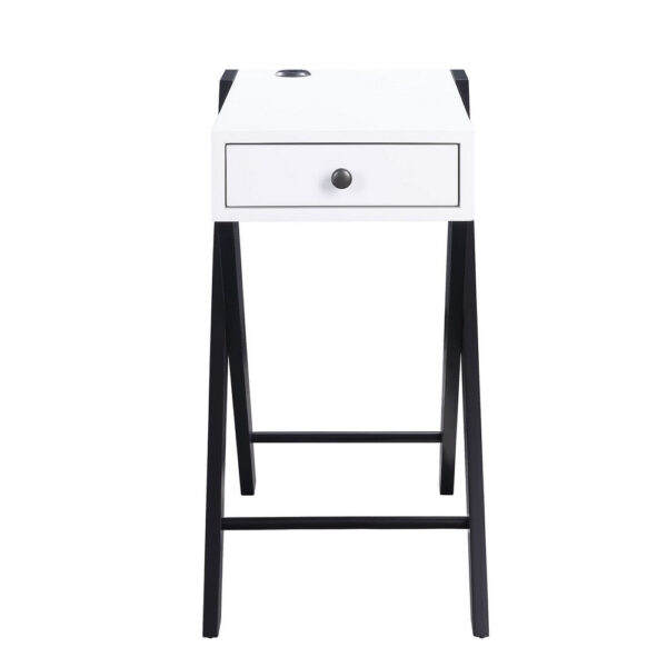 Wooden Frame Side Table with X Shaped Legs and 1 Drawer, White and Black