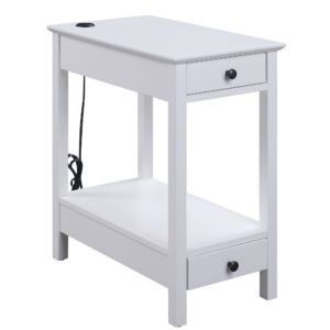 15022026699125c00cb6d.jpeg Wooden Frame Side Table with 2 Drawers and 1 Bottom Shelf, White
