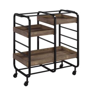 15022026699125dcd0070.jpeg Metal Frame Serving Cart with 3 Open Storage and Casters, Brown and Black