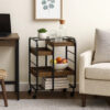 Metal Frame Serving Cart with 3 Open Storage and Casters, Brown and Black
