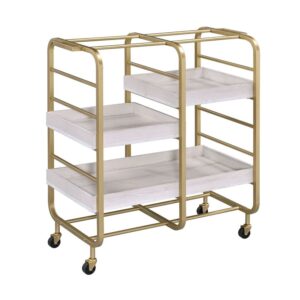 15022026699125f393a81.jpeg Metal Frame Serving Cart with Adjustable Compartments,Gold and Washed White