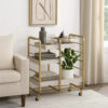 Metal Frame Serving Cart with Adjustable Compartments,Gold and Washed White