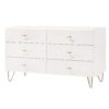 150220266991266ed0485.jpeg 6 Drawer Wooden Dresser with Metal Hairpin Legs, White and Gold