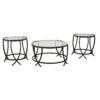Contemporary Round Table Set with Glass Top and Geometric Metal Body, Black