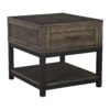 15022026699126e3bb32d.jpeg Two Tone Wooden End Table with 1 Drawer and Metal Base, Brown and Black
