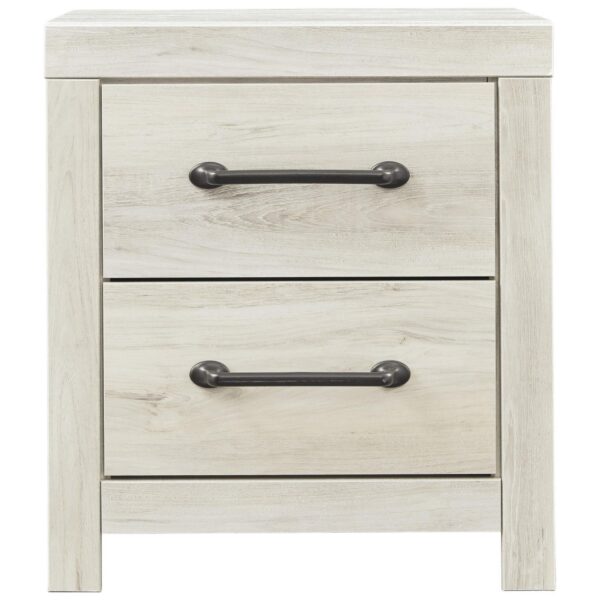 15022026699126edb9589.jpeg Transitional Wooden Two Drawer Setup Nightstand with Bar Handles, White