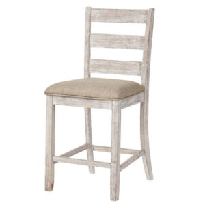 Myra Barstool Chair Set of 2 | Padded Seats and Ladderbacks | Dual Tone Weathered White Brown