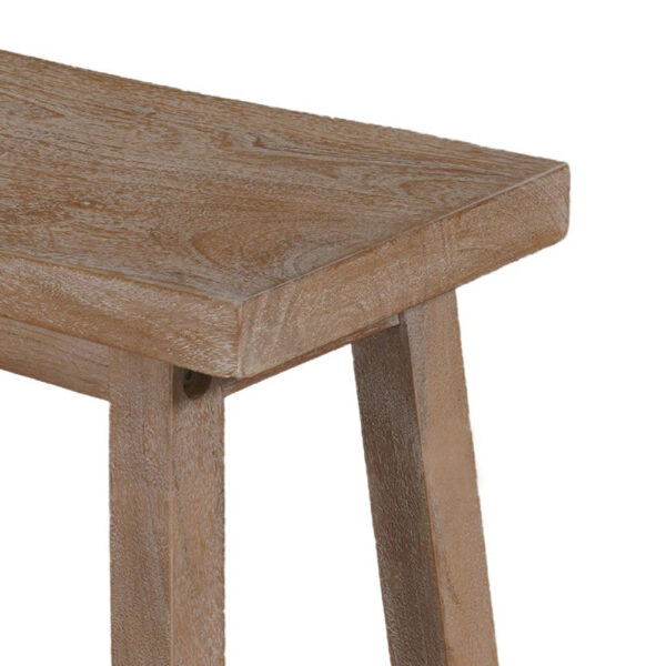 1502202669912769a861f.jpeg 33 Inch Saddle Seat Bench with Angled Frame, Sandblasted Antique Brown Acacia Wood