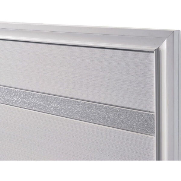 Panel Design Eastern King Bed with Silver Accents and Bracket Feet, White