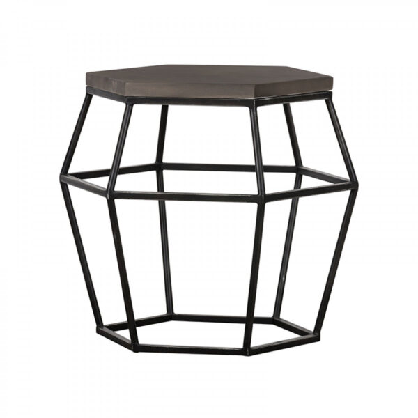 1502202669912858a7f25.jpeg Hexagonal Concrete End Table with Metal Base, Gray and Black