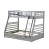 Transitional Twin Size Bunk Bed with Vertical Slats and Angled Ladder,Gray