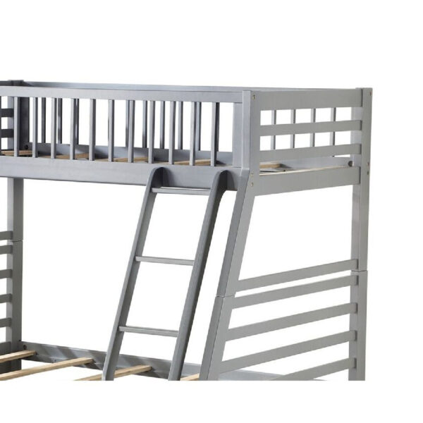 Transitional Twin Size Bunk Bed with Vertical Slats and Angled Ladder,Gray