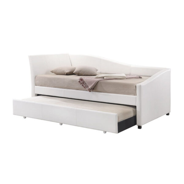 Leatherette Twin Size Daybed and Trundle with Sloped Back, White