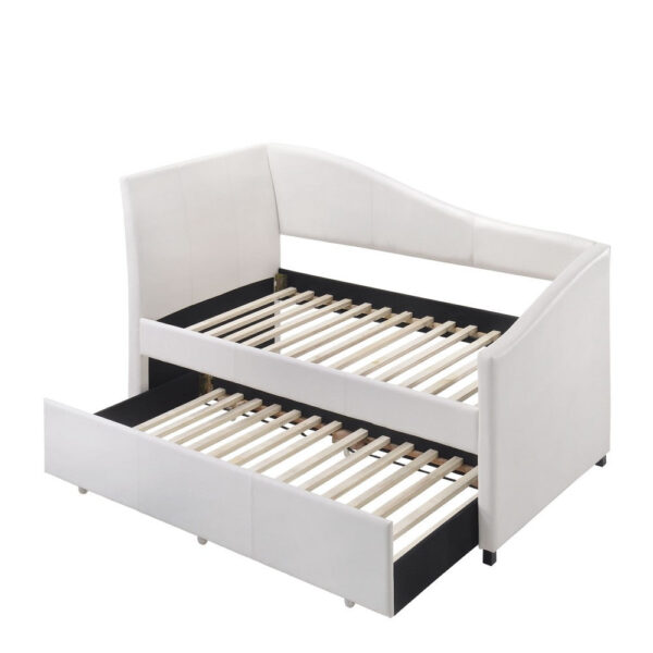 Leatherette Twin Size Daybed and Trundle with Sloped Back, White