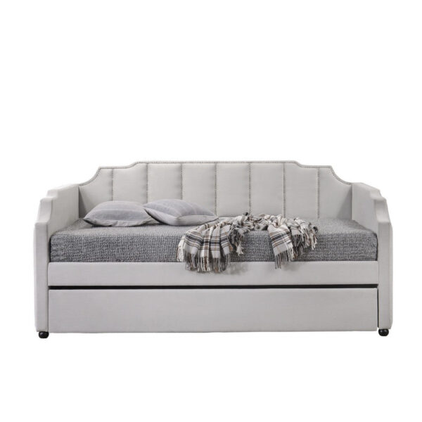 Fabric Twin Size Daybed with Channel Tufting and Nailhead Trim, Gray