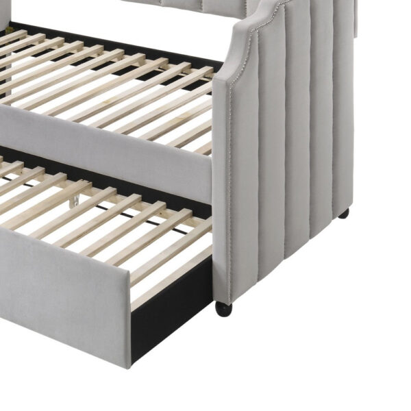 Fabric Twin Size Daybed with Channel Tufting and Nailhead Trim, Gray