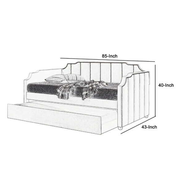 Fabric Twin Size Daybed with Channel Tufting and Nailhead Trim, Gray