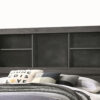 Wooden Queen Size Low Profile Size Bed with Bookcase Headboard, Gray