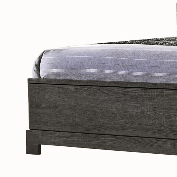 Wooden Queen Size Low Profile Size Bed with Bookcase Headboard, Gray