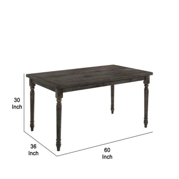 Rustic Style Wooden Dining Table with Rectangular Top and Turned Legs, Gray
