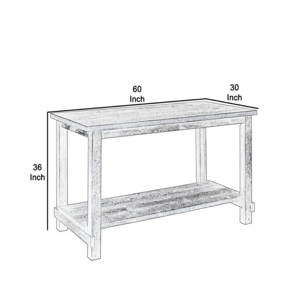 Counter Height Wooden Dining Table with Open Bottom Shelf, Gray