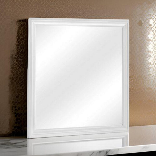 Square Molded Wooden Frame Dresser Mirror, White and Silver