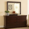 Square Molded Wooden Frame Dresser Mirror, Cherry Brown and Silver