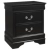 2 Drawer Wooden Frame Nightstand with Antique Metal Pulls, Black