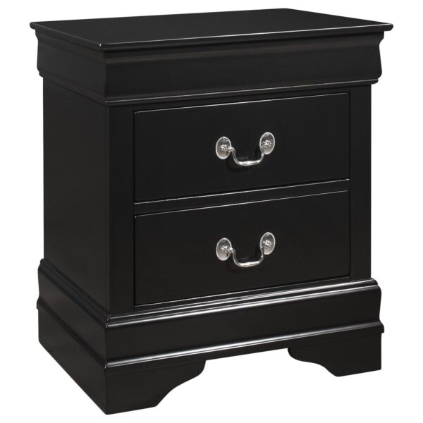 2 Drawer Wooden Frame Nightstand with Antique Metal Pulls, Black