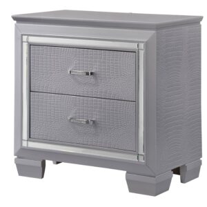 1502202669912c84d0e85.jpeg Two Drawer Wooden Nightstand with Textured Details and Mirror Accents, Gray