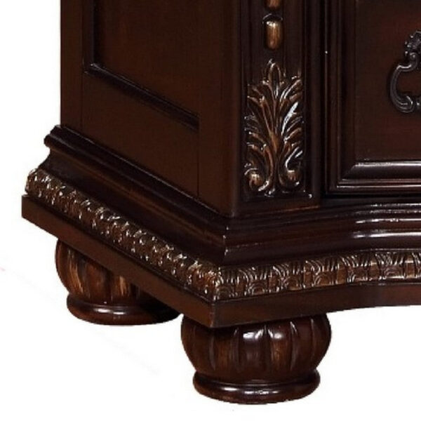Sany Wooden Nightstand with Three Spacious Drawers and Bun Feet, Cherry Brown