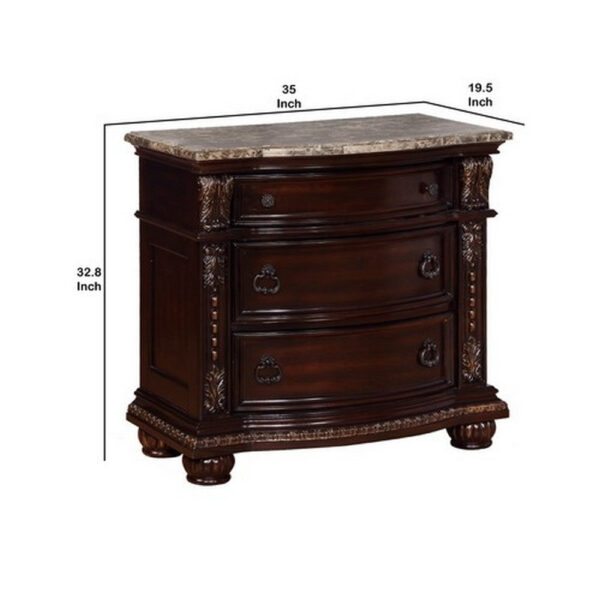 Sany Wooden Nightstand with Three Spacious Drawers and Bun Feet, Cherry Brown