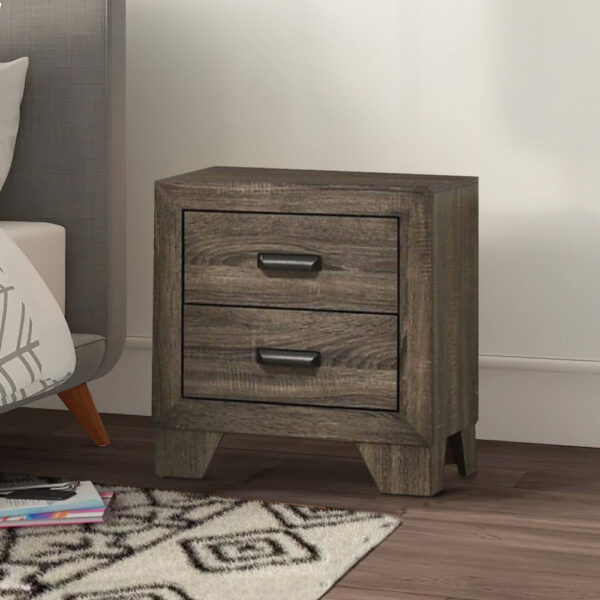 1502202669912d0cd52e0.jpeg 2 Drawer Wooden Nightstand with Metal Handles and Bracket Legs, Brown