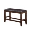 Wooden Counter Height Bench with Leatherette Seat, Brown and Black