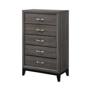 1502202669912d67a83d4.jpeg 5 Drawer Transitional Chest with Chamfered Feet and Curved Handles, Gray