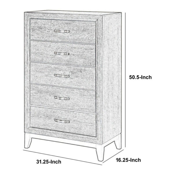 5 Drawer Transitional Chest with Chamfered Feet and Curved Handles, Gray