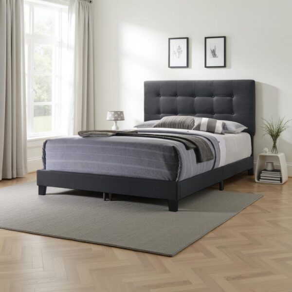 1502202669912db201774.jpeg Queen Size Bed with Square Button Tufted Headboard, Dark Gray