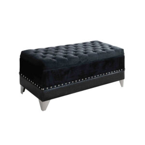 Leatherette Storage Bench with Nailhead Trims and Button Tufted Seat, Black