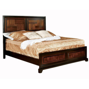 Transitional Style Eastern King Wooden Parquet Design Bed, Brown