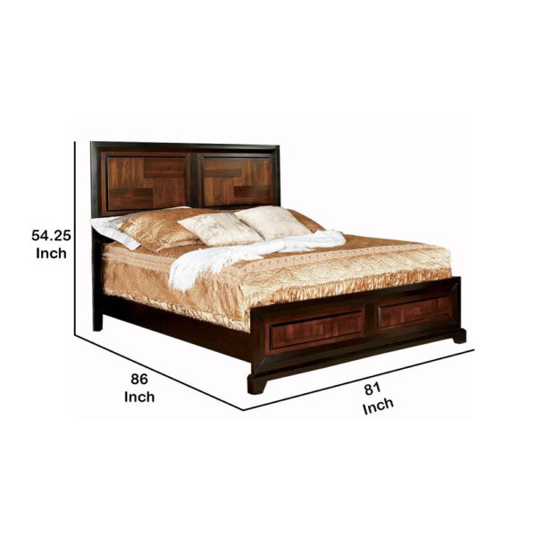 Transitional Style Eastern King Wooden Parquet Design Bed, Brown